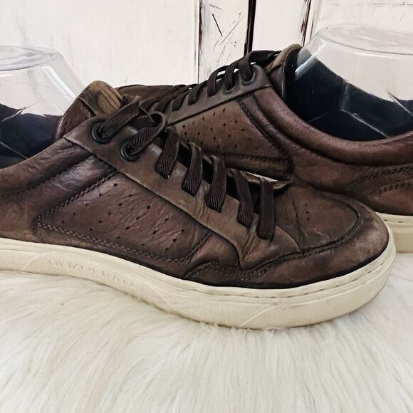 Democrata Brown Worn Distressed Brazilian Leather Lace up Mens Sneakers - Size 8 - Picture 4 of 8